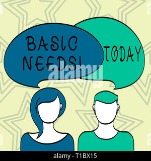 La grafia la scrittura di testo alle esigenze di base. Foto concettuale di misurazione assoluta povertà nei paesi in via di sviluppo volti vuota del maschio e femmina con Col Foto Stock