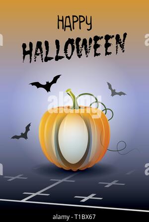 Happy Halloween. Sport biglietto di auguri. Rugby realistica sfera a forma di zucca. Illustrazione Vettoriale. Illustrazione Vettoriale