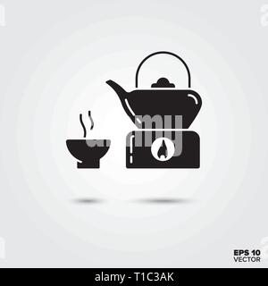 Tazza da tè, tè pentola e icona di stufa. EPS 10 simbolo del vettore. Illustrazione Vettoriale