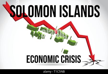 Isole Salomone Mappa crisi finanziaria del crollo economico del mercato globale di Crash Meltdown illustrazione vettoriale. Illustrazione Vettoriale