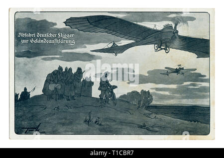 German Historical cartolina: il tedesco aviatori ricevuto ordini per la ricognizione della zona. Gli aerei di volare in direzioni diverse, la prima guerra mondiale Foto Stock
