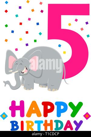 Cartoon illustrazione del quinto compleanno anniversario Greeting Card Design Illustrazione Vettoriale