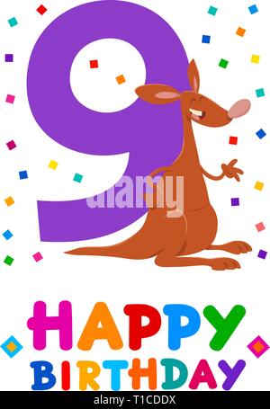 Cartoon illustrazione del nono compleanno anniversario Greeting Card Design Illustrazione Vettoriale