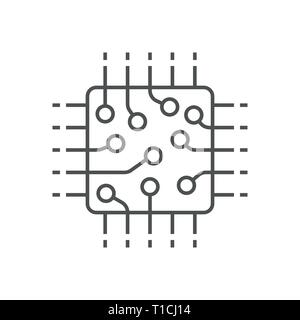 Icona del processore CPU, GPU, chip. Tecnologia chip di computer icona in stile linea. Corsa modificabile. EPS 10 Illustrazione Vettoriale