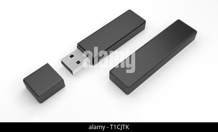 Black USB flash drive isolati su sfondo bianco. Pen Drive. Flash stick. 3d'illustrazione. Foto Stock