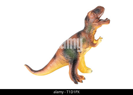 Un grande dinosauro giocattolo realizzata in gomma di forma isolata su sfondo bianco. Foto Stock