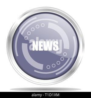 News color argento metallizzato bordo cromato round icona web, illustrazione vettoriale per webdesign e applicazioni mobili isolati su sfondo bianco Illustrazione Vettoriale