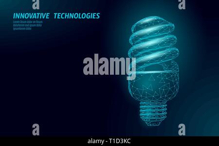 Lampada fluorescente compatta da luce a risparmio energetico. Bassa poligonale poli eco salvare ecologia ambiente energia verde concetto banner illustrazione vettoriale Illustrazione Vettoriale