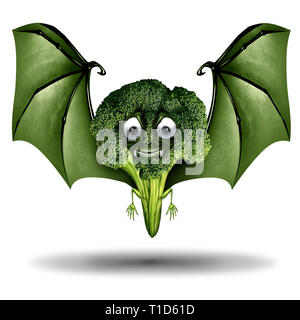 Carino scary broccoli carattere come un buffo vegetale o di organismo geneticamente modificato come un OGM o concept ibrido con 3D'illustrazione degli elementi. Foto Stock