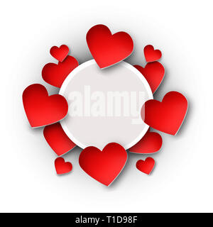 Il giorno di San Valentino del telaio dello sfondo con la carta tagliata cuori rossi, illustrazione vettoriale Foto Stock
