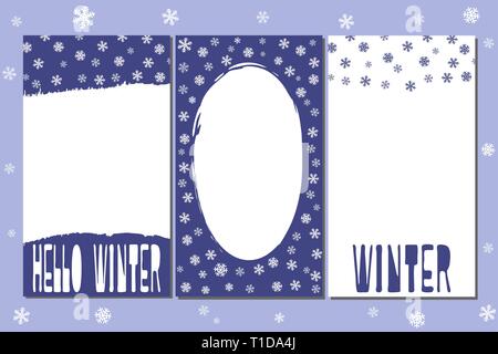Storie di modificabile modelli - serie inverno. Streaming. Persone creative collection. Illustrazione Vettoriale con iscrizioni Ciao " Inverno ", " Inverno " e sno Illustrazione Vettoriale