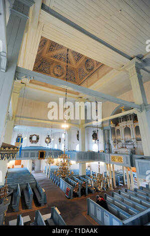 Amiralitetskyrkan in legno (Admiralty Chiesa) costruita nel 1685 come cappella elencati di Patrimonio Mondiale dall Unesco in Karlskrona, contea di Blekinge, Svezia. Dicembre Foto Stock