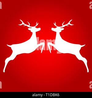Due renne su sfondo rosso holiday illustrazione vettoriale Illustrazione Vettoriale