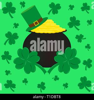 Monete, cappello e trifoglio il simbolo di San Patrick s Day Illustrazione Vettoriale