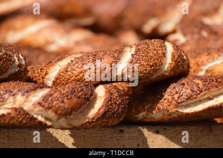 Bagno turco del seme di sesamo pane Simit Close Up Foto Stock