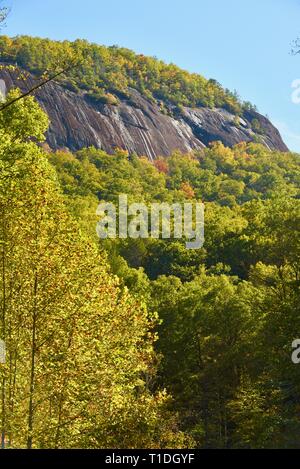 Percorsi escursionistici affioramenti rocciosi e foreste e boschi di Giovanni Rock in autunno, Pisgah National Forest, North Carolina, STATI UNITI D'AMERICA Foto Stock