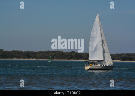 Barca a vela vela su Cumberland Sound. Fernandina Beach, Nassau County, Florida USA Foto Stock