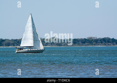 Barca a vela vela su Cumberland Sound. Fernandina Beach, Nassau County, Florida USA Foto Stock