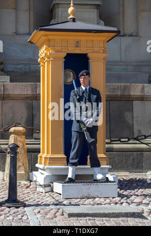 Royal guardsman in guardia in svedese Royal Palace Foto Stock