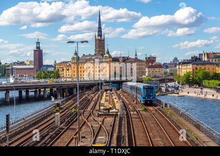 Gamla Stan città vecchia di notte a Stoccolma, Svezia Foto Stock