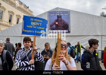 Scene da anti brexit pro popoli votazione marzo a Londra il 23 marzo 2019 cartelloni fatti in casa Foto Stock