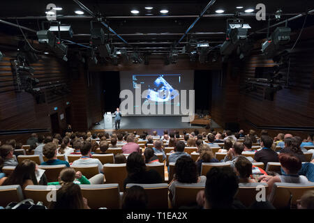 Perito medico dando un talk sulla diagnosi in medicina su Winfocus XII congresso mondiale del 8 settembre, 2016 a Lubiana, Slovenia. Foto Stock