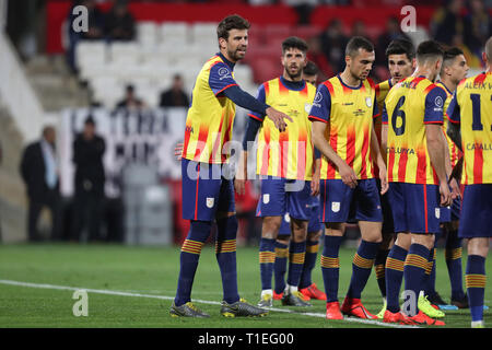 Girona, Spagna. 25 Mar, 2019. Marzo 25, 2019 - Girona, in Catalogna, Spagna - Gerard Pique della Catalogna durante il cordiale incontro di calcio tra la Catalogna e Venezuela il 25 marzo 2019 presso lo stadio Montilivi in Girona, Spagna. Credito: Manuel Blondau/ZUMA filo/Alamy Live News Foto Stock