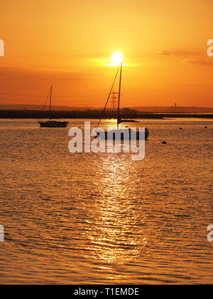 Queenborough, Kent, Regno Unito. 26 marzo, 2019. Regno Unito Meteo: questa sera al tramonto dorato in porto Queenborough Kent. Credito: James Bell/Alamy Live News Foto Stock