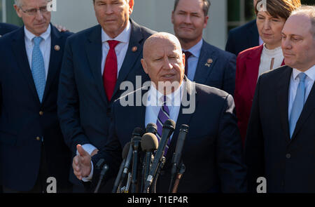 Washington, Stati Uniti d'America. 26 Mar, 2019. Rappresentante Kevin Brady (Repubblicano del Texas) parla ai media dopo un incontro con il Presidente degli Stati Uniti, Trump presso la Casa Bianca a Washington DC, Marzo 26, 2019. Credito: Chris Kleponis/CNP | Utilizzo di credito in tutto il mondo: dpa/Alamy Live News Foto Stock