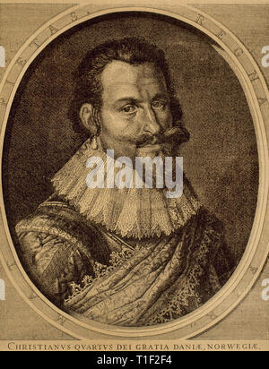 Cristiano IV (1577-1648). Re di Danimarca e Norvegia. Incisione di J. Hondius. Foto Stock