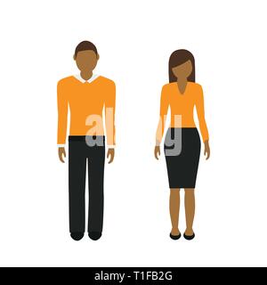 L uomo e la donna carattere con capelli castani asian isolati su sfondo bianco illustrazione vettoriale EPS10 Illustrazione Vettoriale