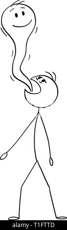 Cartoon stick figura disegno illustrazione concettuale dell'uomo a morire e la sua anima che esce dalla sua bocca. Concetto di morte. Illustrazione Vettoriale