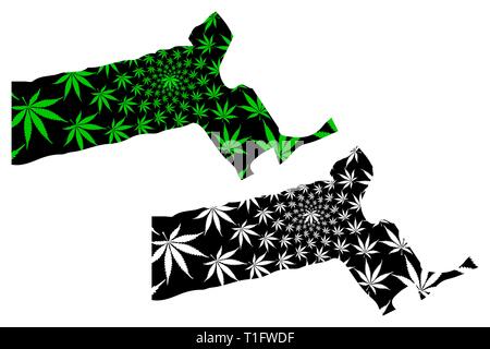 Commonwealth of Massachusetts (Stati Uniti d'America, USA, Stati Uniti, US) - mappa è progettato Cannabis leaf verde e nero, Stato del Massachusetts mappa m Illustrazione Vettoriale