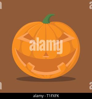 Arancione zucca di carattere con il sorriso e hanno due denti emozione per la festa di Halloween, illustrazione di zucca, design piatto, jack o lanterna Illustrazione Vettoriale