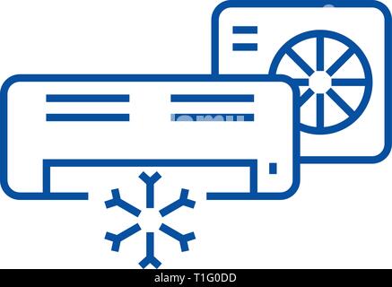 Il condizionatore d'aria,split system icona linea concept. Il condizionatore d'aria,split system piatto simbolo del vettore, segno, illustrazione di contorno. Illustrazione Vettoriale