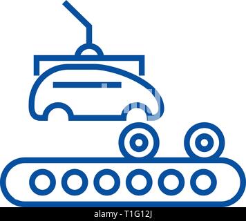 Complessivo vettura, la linea di trasporto concetto icona. Complessivo vettura, il convogliatore piatto simbolo del vettore, segno, illustrazione di contorno. Illustrazione Vettoriale