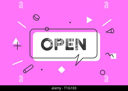 Aprire. Banner, discorso bolla, poster e adesivo concept Illustrazione Vettoriale