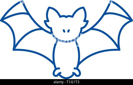 Bat icona linea concept. Bat piatto simbolo del vettore, segno, illustrazione di contorno. Illustrazione Vettoriale