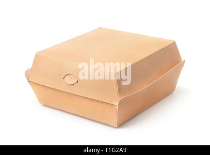 Chiuso kraft vuoto burger box isolato su bianco Foto Stock