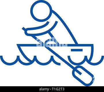 Boat Race, kayak, canottaggio gara icona linea concept. Boat Race, kayak, canottaggio gara piatto simbolo del vettore, segno, illustrazione di contorno. Illustrazione Vettoriale