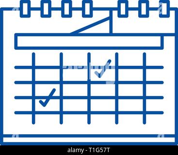 Pianificazione del calendario icona linea concept. Pianificazione del calendario piatto simbolo del vettore, segno, illustrazione di contorno. Illustrazione Vettoriale