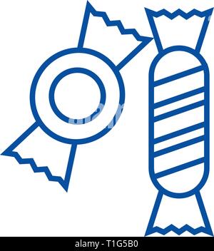 Caramelle caramelle icona linea concept. Candy dolci piatto simbolo del vettore, segno, illustrazione di contorno. Illustrazione Vettoriale