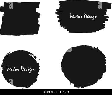 Set di forme di colore nero con macchie di vernice, un frame per il testo Illustrazione Vettoriale