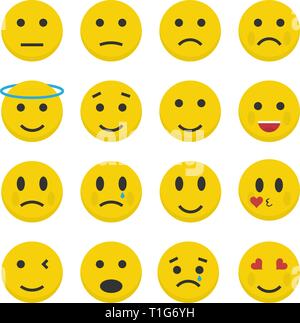 Set di icone di emoticon, in stile appartamento, vettore Illustrazione Vettoriale