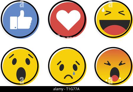 Gli Emoji emoticon in stile appartamento, set di icone, social media collection - illustrazione vettoriale Illustrazione Vettoriale
