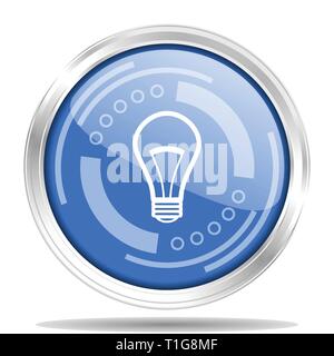 Bulbo metallico argento bordo cromato round icona web, illustrazione vettoriale per webdesign e applicazioni mobili isolati su sfondo bianco Illustrazione Vettoriale