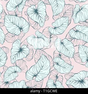 La caduta di foglie di palmo ripetere il vettore Seamless Pattern per matrimonio italiano o cuscino sfondo tropicale Design Illustrazione Vettoriale