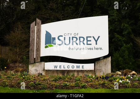 Benvenuto a Surrey, British Columbia, Canada Foto Stock