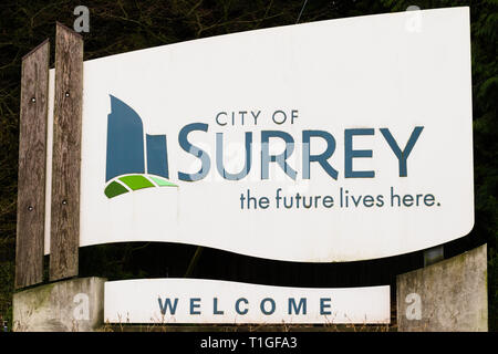 Benvenuto a Surrey, British Columbia, Canada Foto Stock