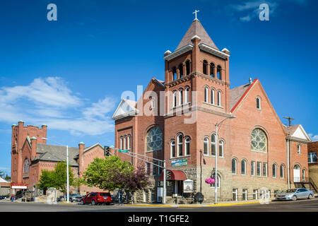 La bellissima, prima storica della Chiesa Battista sull'angolo di Broadway e Montana strade nella vecchia città mineraria di Butte, MT, STATI UNITI D'AMERICA Foto Stock